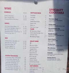 Prices in a cafe in America, Beer and wine in a bar in San Francisco on the waterfront 