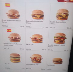 Prices for fast food in America, McDonald's in Los Angeles, prices for Hamburgers 