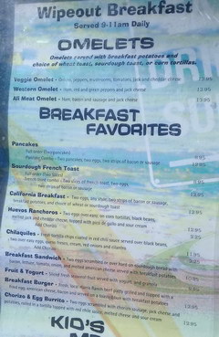 Menu in a restaurant in the USA, Breakfast menu in San Francisco 