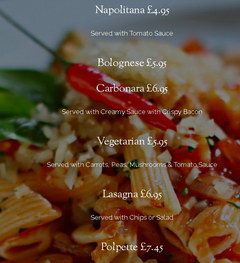 Inexpensive food in London in a cafe, Pasta