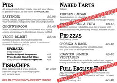 Prices in a cafe in London, various English pies