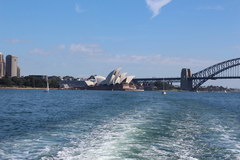 Sights of Sydney, View of the Opera House from the ferry, sailing to Manly Beach