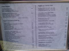 Prices in a restaurant in Vienna, Sample menu in a restaurant with prices
