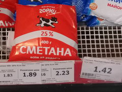 Цены на продукты питания в Белоруссии, сметана