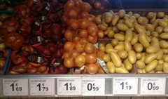 The cost of vegetables and fruits in Belgium, onions, potatoes