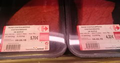 The cost of meat in Belgium, beef fillet in a supermarket