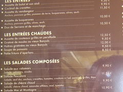 Цены во Франции, Ресторанное меню