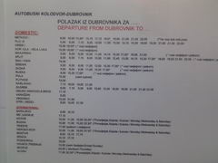 Транспорт в Дубровнике (Хорватия), Расписание междугородних автобусов