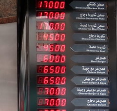 Цены на еду в Ливане в Бейруте, Цены в кебаб едальне