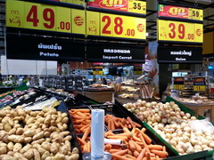Food in supermarkets in Thailand in Pattaya, Carrots, potatoes, onions