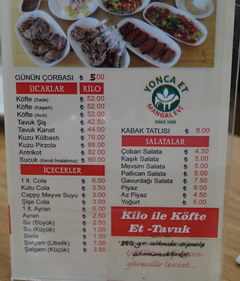 Prices in Turkey in Antalya for food, Prices for dishes by weight for 1 kg