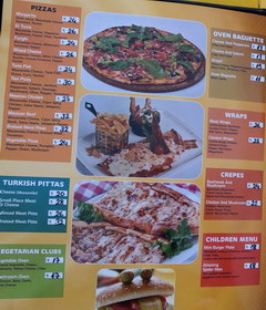 Prices in Goreme in Turkey for food, Menu in the tourist cafe - Pizzas