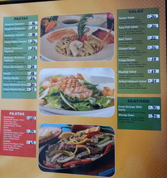 Prices in Göreme in Turkey for food, Menu in the tourist cafe - pastas, salads