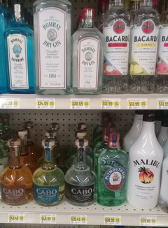 US alcohol prices, Gin, Bacardi and tequila 