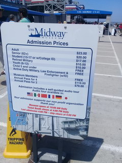 Отдых и развлечения в США в Лос-Анжелесе, Цены на посещение военного корабля Midway в Сан-Диего