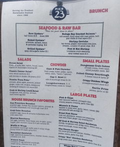 Menu in a restaurant in the USA, Maritime restaurant on the promenade of San Francisco 