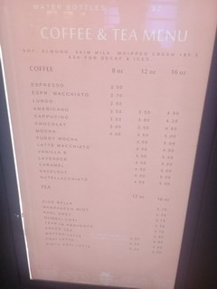 Prices in a cafe in America, Cafe in San Diego 