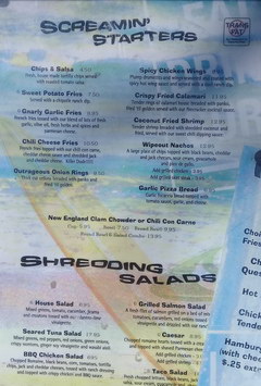 Menu in a restaurant in the USA, Marine restaurant in San Francisco salads and starters 