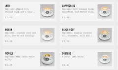 Prices in London in a cafe, coffee in a coffee shop