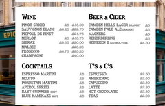 Prices in a cafe in London, Prices for drinks