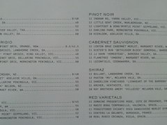 Prices of food in a cafe in Australian, wine list