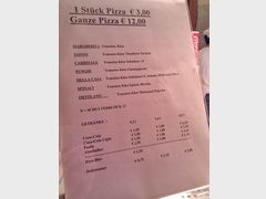 Food prices in Vienna cafes, Prices for pizza