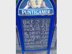 Food prices in a restaurant in Vienna, Prices of beer at the bar