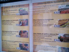 Prices in a restaurant in Vienna, Main dishes in a restaurant