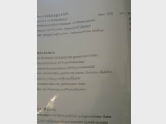 Restaurant menu in Austria in Vienna, Meat dishes