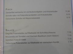 Restaurant menu in Austria in Vienna, Fish and salads