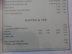 Restaurant menu in Austria in Vienna, Coffee bar