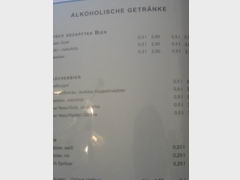 Restaurant menu in Austria in Vienna, Alcoholic beverages