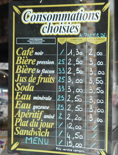 Prices in bars in Brussels, Prices in an inexpensive bar