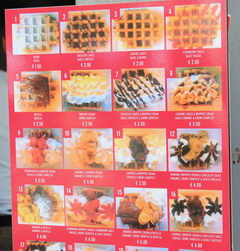 Prices in a cafe in Belgium, Belgian waffles