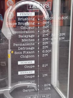 Prices for services in Belgium, prices in a beauty salon