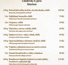 Цены в Праге в Чехии в барах, Закуски к пиву