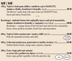 Prices in Prague in an inexpensive restaurant for tourists, grill menu