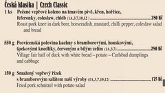 Prices in Prague in an inexpensive restaurant for tourists, Czech cuisine