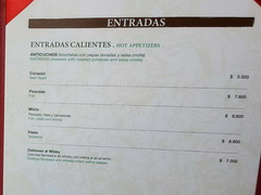 Prices in Chile in restaurants, Hot dishes 