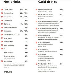 Prices in Copenhagen in Denmark in a cafe, Hot and cold drinks