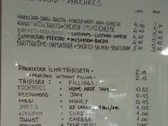 Prices in a cafe in Tallinn, Pancakes stuffed