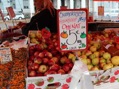 Prices on the market on the waterfront of Helsinki, Finnish apples