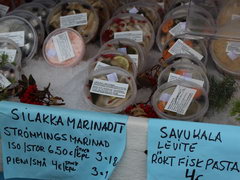 Prices at the market on the waterfront of Helsinki, Marinated Baltic herring