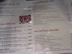 Prices in France, Menu in the maritime restaurant