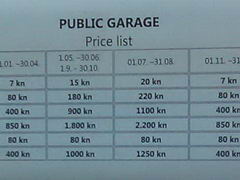 Транспорт в Дубровнике (Хорватия), Стоимость крытого паркинга