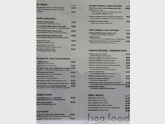 Prices in cafes and restaurants in Trogir and Split, Menu in the cafe