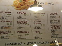 Prices in a cafe Zagreb (Croatia), Cafe in the shopping center