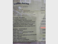 Prices in a restaurant in Croatia, Menu in a restaurant