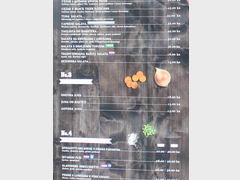 Prices in a restaurant in Croatia, Restaurant menu