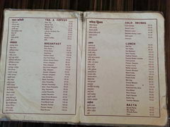 Food prices in India at a restaurant, Menus for breakfast and lunch